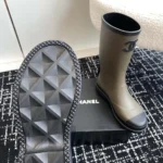 Chanel Women CC Monogram Bicolor Rain Boots-Dark Maroon