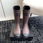 Chanel Women CC Monogram Bicolor Rain Boots-Dark Maroon