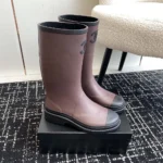 Chanel Women CC Monogram Bicolor Rain Boots-Dark Maroon