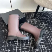 Chanel Women CC Monogram Bicolor Rain Boots-Dark Maroon (1)