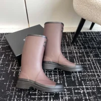 Chanel Women CC Monogram Bicolor Rain Boots-Dark Maroon (1)