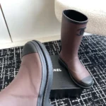 Chanel Women CC Monogram Bicolor Rain Boots-Dark Maroon