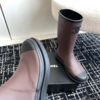 Chanel Women CC Monogram Bicolor Rain Boots-Dark Maroon (1)