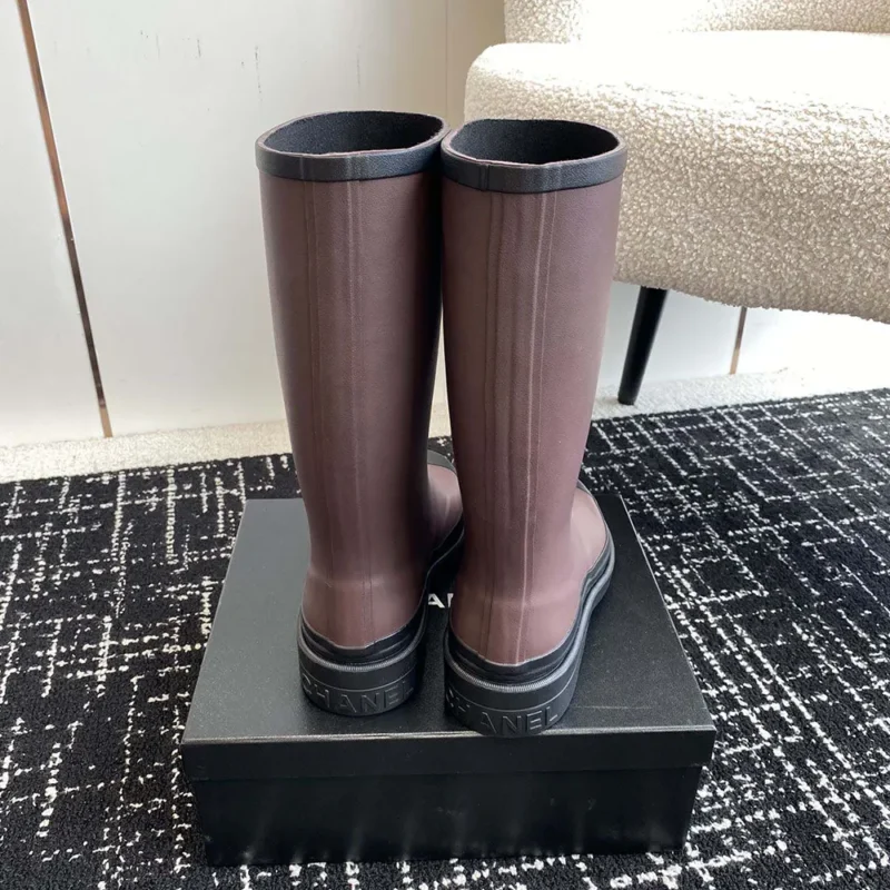 Chanel Women CC Monogram Bicolor Rain Boots-Dark Maroon