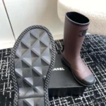 Chanel Women CC Monogram Bicolor Rain Boots-Dark Maroon