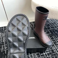 Chanel Women CC Monogram Bicolor Rain Boots-Dark Maroon (1)