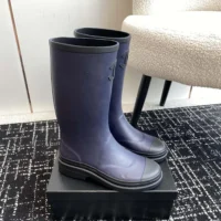 Chanel Women CC Monogram Bicolor Rain Boots-Navy (1)