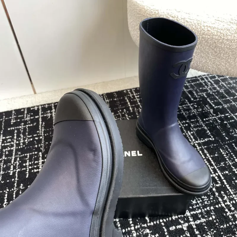 Chanel Women CC Monogram Bicolor Rain Boots-Navy
