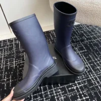 Chanel Women CC Monogram Bicolor Rain Boots-Navy (1)