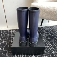 Chanel Women CC Monogram Bicolor Rain Boots-Navy (1)