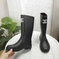 Chanel Women Caoutchouk CC High Boots-Black (9)