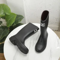 Chanel Women Caoutchouk CC High Boots-Black (9)