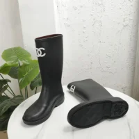 Chanel Women Caoutchouk CC High Boots-Black (9)