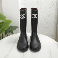 Chanel Women Caoutchouk CC High Boots-Black (9)