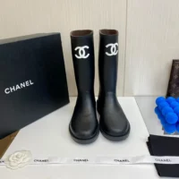 Chanel Women Caoutchouk CC High Boots-Black (9)