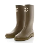 Chanel Women Caoutchouk CC High Boots-Drak Green