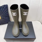 Chanel Women Caoutchouk CC High Boots-Drak Green