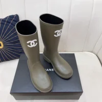 Chanel Women Caoutchouk CC High Boots-Drak Green (1)