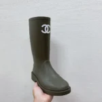 Chanel Women Caoutchouk CC High Boots-Drak Green