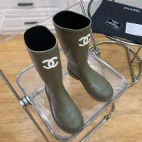 Chanel Women Caoutchouk CC High Boots-Drak Green (1)