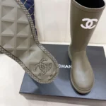 Chanel Women Caoutchouk CC High Boots-Drak Green