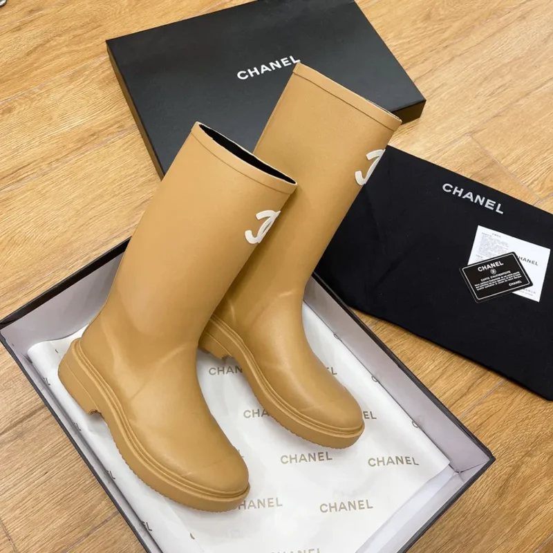Chanel Women Caoutchouk CC High Boots-Sandy
