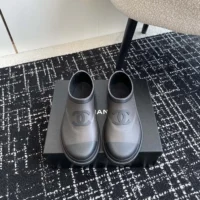 Chanel Women Caoutchouk CC High Rain Boots-Dark Brown (1)