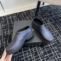 Chanel Women Caoutchouk CC High Rain Boots-Navy (1)