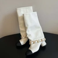 Chanel Women High Boots Lambskin Grosgrain-White G46677 (1)