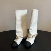 Chanel Women High Boots Lambskin Grosgrain-White G46677 (1)