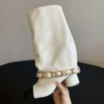 Stivali alti da donna Chanel in pelle di agnello grosgrain-bianco G46677