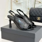 Chanel Women Sandals Shiny Crumpled Calfskin Calfskin-Black