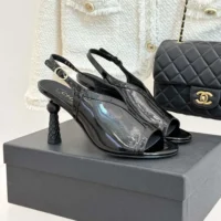Chanel Women Sandals Shiny Crumpled Calfskin Calfskin-Black (1)