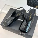 Chanel Women Sandals Shiny Crumpled Calfskin Calfskin-Black