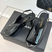 Chanel Women Sandals Shiny Crumpled Calfskin Calfskin-Black (1)