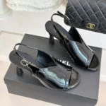 Chanel Women Sandals Shiny Crumpled Calfskin Calfskin-Black