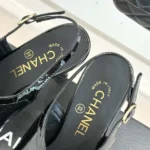 Chanel Women Sandals Shiny Crumpled Calfskin Calfskin-Black