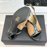 Chanel Women Sandals Suede Calfskin Patent Calfskin-Brown