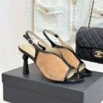 Chanel Women Sandals Suede Calfskin Patent Calfskin-Brown