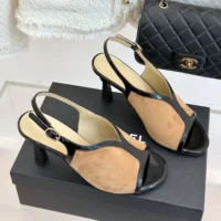 Chanel Women Sandals Suede Calfskin Patent Calfskin-Brown (1)