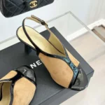 Chanel Women Sandals Suede Calfskin Patent Calfskin-Brown