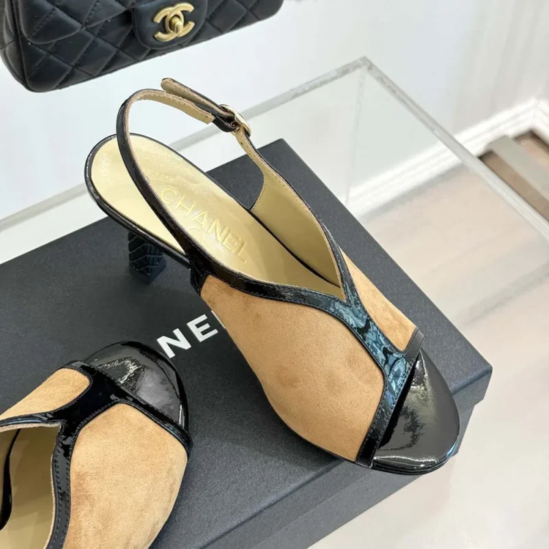 Chanel Women Sandals Suede Calfskin Patent Calfskin-Brown