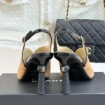 Chanel Women Sandals Suede Calfskin Patent Calfskin-Brown
