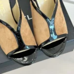 Chanel Women Sandals Suede Calfskin Patent Calfskin-Brown