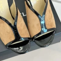Chanel Women Sandals Suede Calfskin Patent Calfskin-Brown (1)