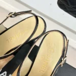 Chanel Women Sandals Suede Calfskin Patent Calfskin-Brown