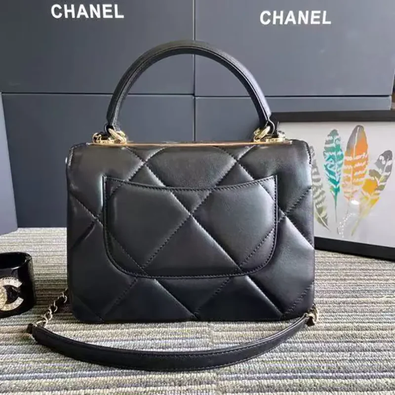 Chanel Women Small Trendy CC Flap Bag with Top Handle Lambskin-Black