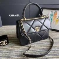 Chanel Women Small Trendy CC Flap Bag with Top Handle Lambskin-Black (1)