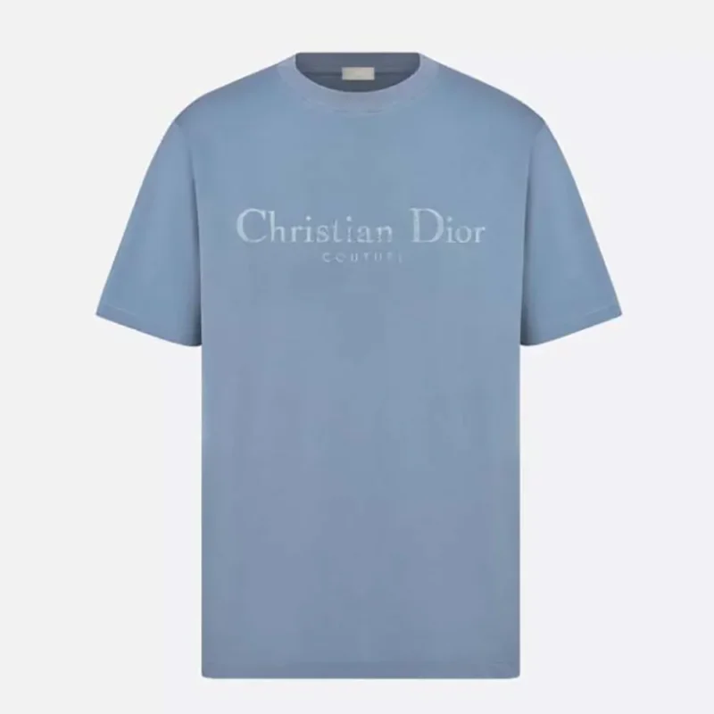 Dior Men Christian Dior Couture T-Shirt Relaxed Fit Blue Distressed-Effect Cotton Jersey