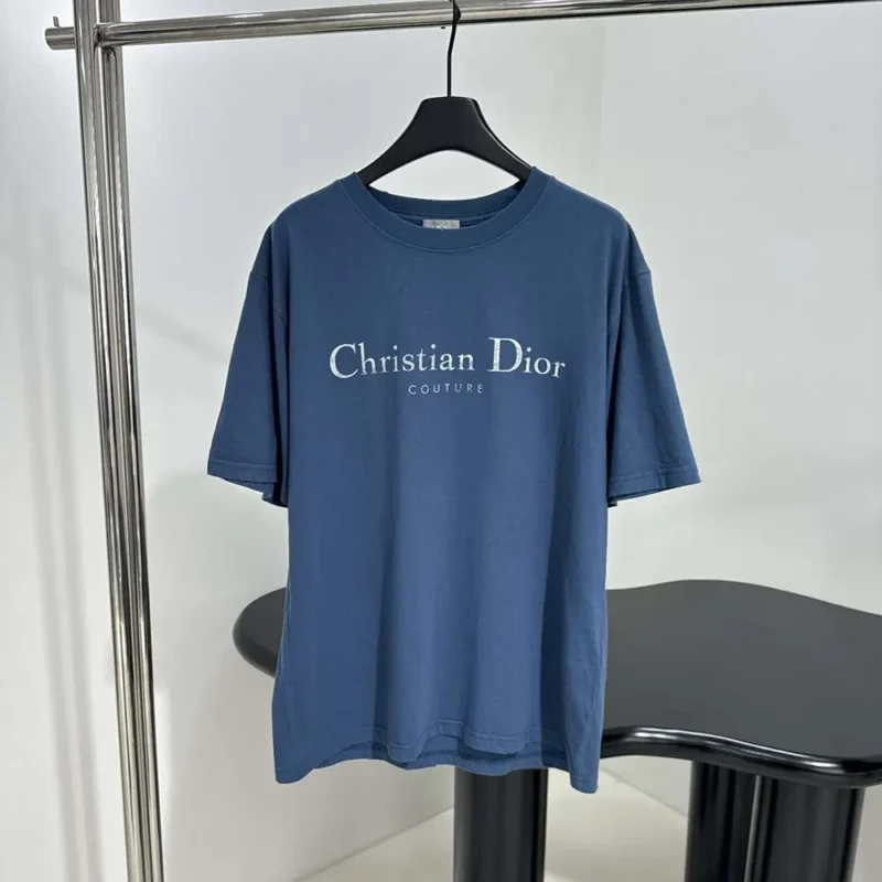 Dior Men Christian Dior Couture T-Shirt Relaxed Fit Blue Distressed-Effect Cotton Jersey